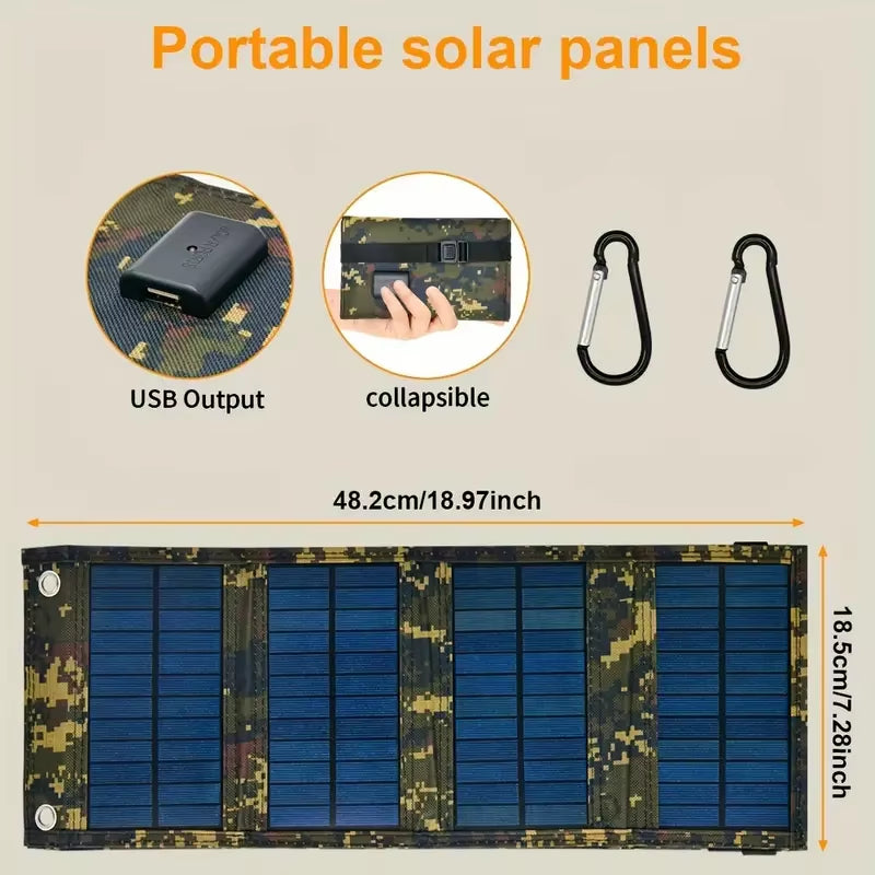 Portable USB Foldable Solar Panel, Folding Solar Panels for Travel, Mobile Phone Charging Bank, Flashlight, Fan, Mobile Phone Ba