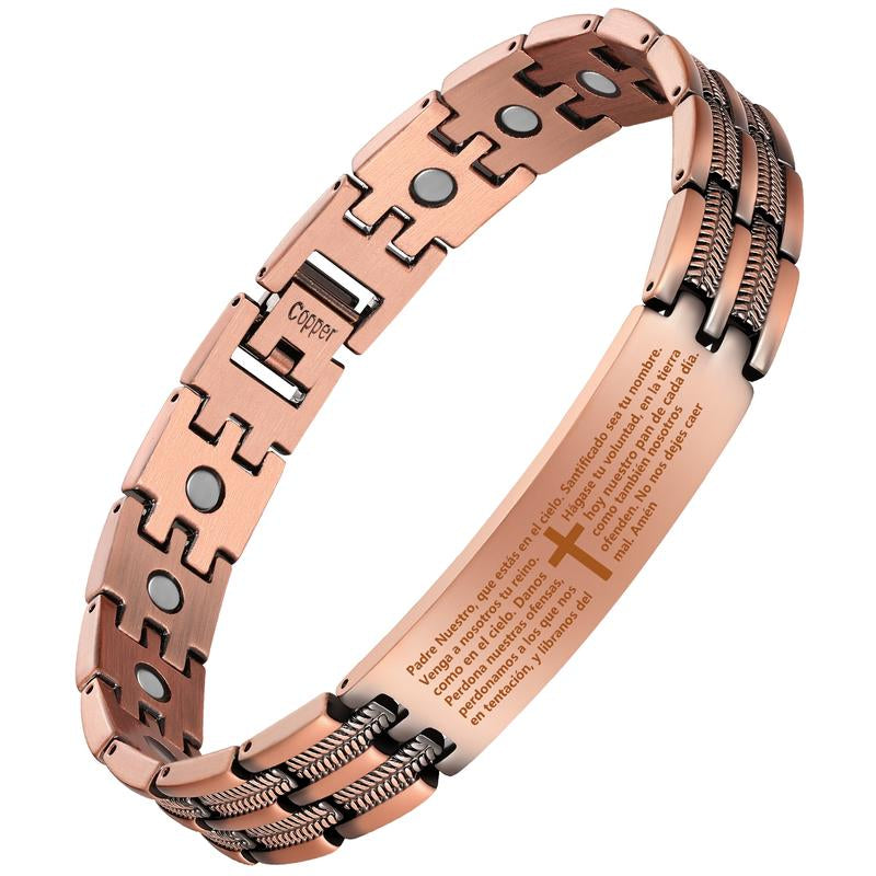 Jecanori Copper Cross Bracelet for Men - Ultra Strength Magnetic Mens Cross Jewelry Set - Adjustable Magnetic Bracelet with Sizing Tool Jewelry Box