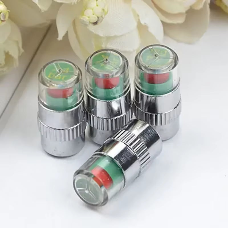 4PCS Car Tire Pressure Caps, Tire Valve Cap with Pressure Indicator Tyre Pressure Monitor Valve Caps Air Alert Auto Accessories