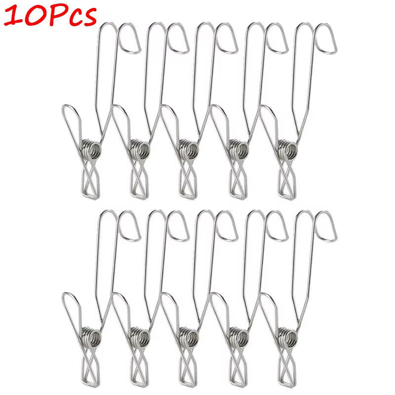 5/10/20Pcs Long Tail Clip Stainless Steel Photo Clip Clothespins Towel Organizer Holder Rack Hooks Clothes Pegs Laundry Storage