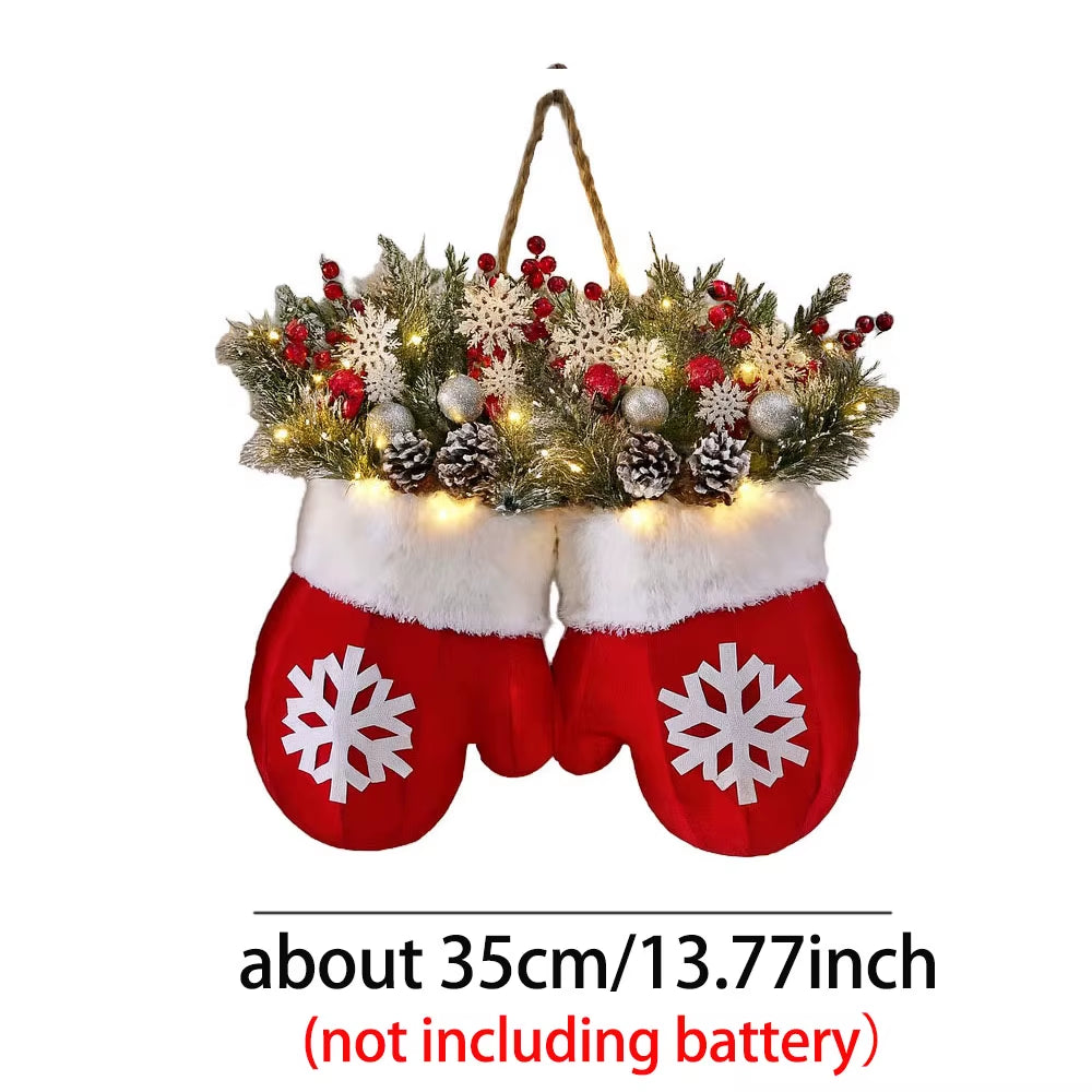 2026 Christmas Glove Garland Creative Simulated Flower Wreath Window Door Gate Home Decor Door Sign Xmas Party Decoration