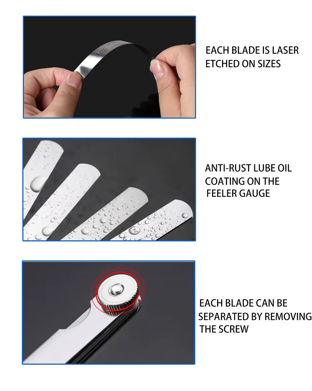 32 Blades Feeler Gauges Set Stainless Steel Dual Marked Metric and Standard SAE Valve Thickness Gauge Rangefinder