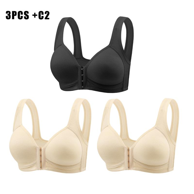 FZ 4/2PCS Esselegance Adjustable Front Closure Push-Up Bra Wire-Free, Seamless & Side Support for Daily Wear, Spring-Summer Comfort