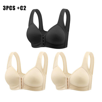 FZ 4/2PCS Esselegance Adjustable Front Closure Push-Up Bra Wire-Free, Seamless & Side Support for Daily Wear, Spring-Summer Comfort