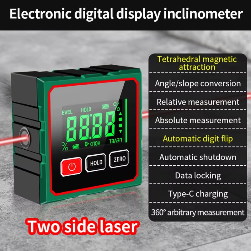 Mini Four Sides Magnetic Electronic Laser Digital Protractor Gauge Inclinometer Level Magnets Level Ruler Angle Slope 0-90°