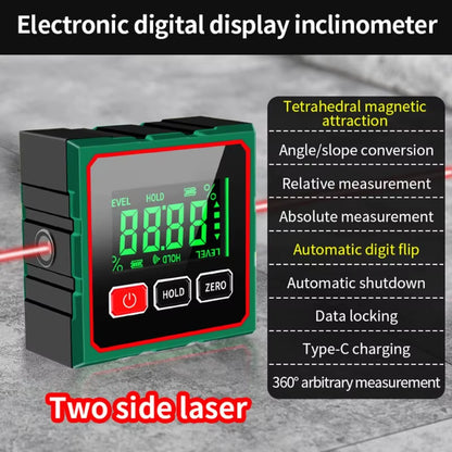 Mini Four Sides Magnetic Electronic Laser Digital Protractor Gauge Inclinometer Level Magnets Level Ruler Angle Slope 0-90°