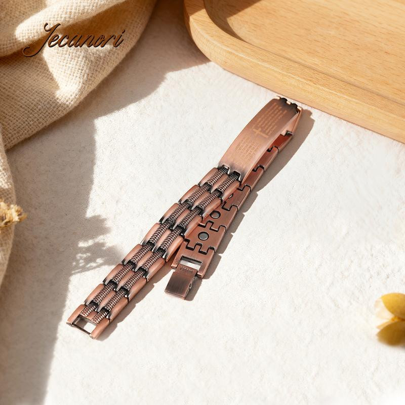 Jecanori Copper Cross Bracelet for Men - Ultra Strength Magnetic Mens Cross Jewelry Set - Adjustable Magnetic Bracelet with Sizing Tool Jewelry Box