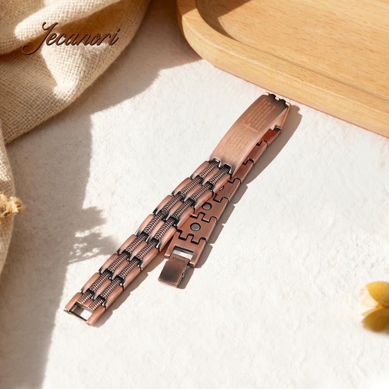 Jecanori Copper Cross Bracelet for Men - Ultra Strength Magnetic Mens Cross Jewelry Set - Adjustable Magnetic Bracelet with Sizing Tool Jewelry Box