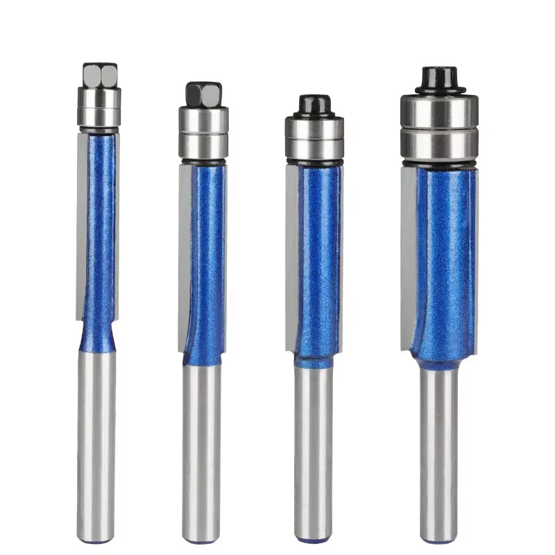 4Pcs,Sparkling Silver-Blue Double Bearing Flush Trim Router Bit - 1/4
