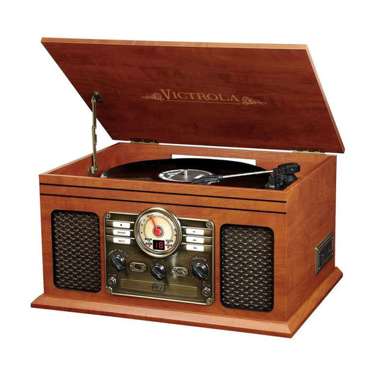 Quincy 6-In-1 Vintage Mahogany Record Player - Experience Timeless Sound!