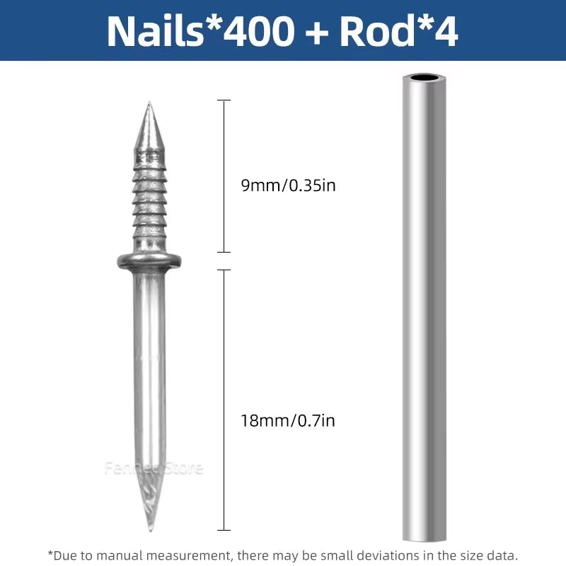 200/400/500/1000Pcs Double-Head Seamless Installation Nail with Sleeve Skirting Thread Metal Non-Marking Nails Rust-Proof
