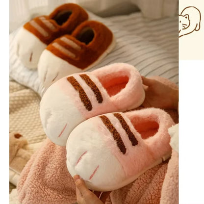 Winter Warm Slipper Women Home Fuzzy Cat Paw Claw Fur Plush Indoor Lazy Female Thermal Furry House Shoe Funny Flat Flip Flop