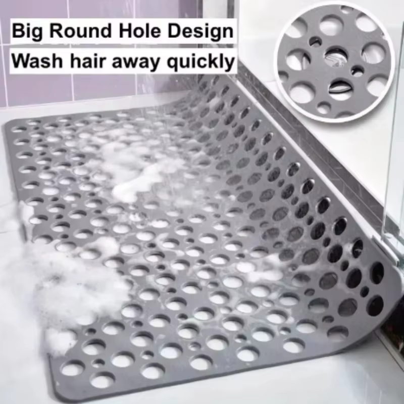Square Non-Slip Bathroom Mat with Suction Cup and round Hole Design Shower Anti-Fall Household Shower Massage Quick Drainage Mat