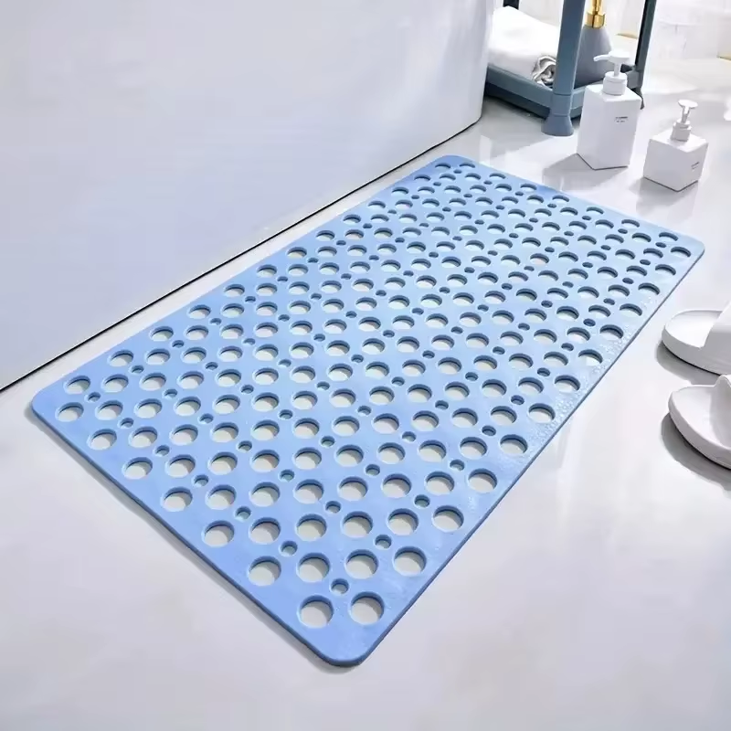Square Non-Slip Bathroom Mat with Suction Cup and round Hole Design Shower Anti-Fall Household Shower Massage Quick Drainage Mat