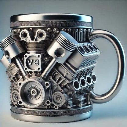 Engine-Themed Coffee Mug, a Retro-Styled, Realistic V8 Engine Stainless Steel Mug, a Personalized Double-Walled Insulated Car Mug with a Handle, the Perfect Gift for Father'S Day, Christmas, Husbands, Mechanics, and Car Enthusiasts.