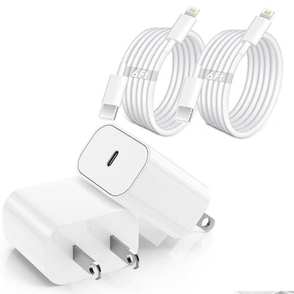 2-Pack 20W Super Fast Charging USB-C Wall Charger Block with 2-Pack USB-C to USB-C Braided Cable for Iphone 17/17 Air/16/15 Pro Max，Airpods, Ipad and so On