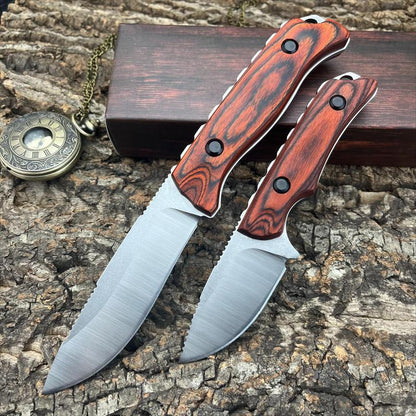 Saddle Mountain 15002 Hidden Canyon Hunter 15017 Outdoor Fixed Blade Knife 8Cr13Mov/Cpm-S30V Teardrop Blade Stable Wooden Handle with Leather Sheath Camping Fishing Scenarios Men'S Gift Christmas Gift Multi-Functional Tool