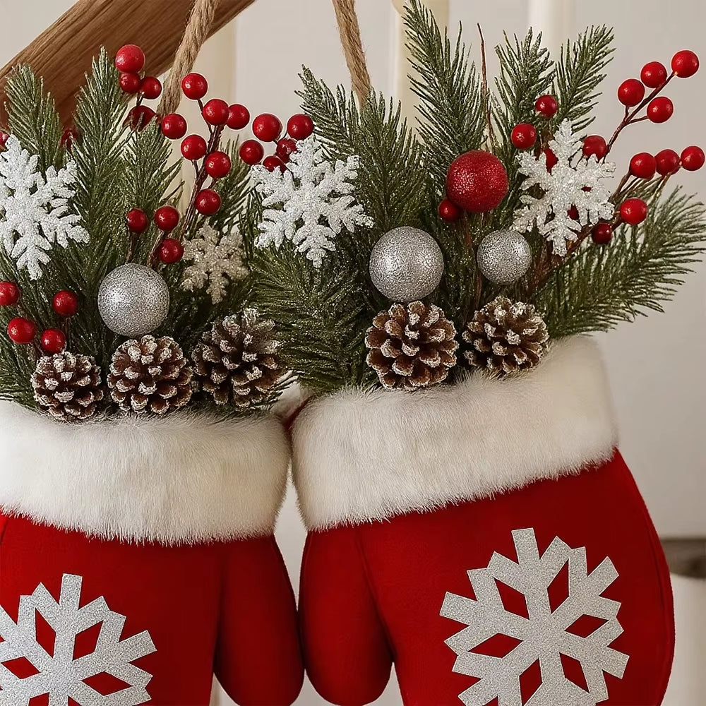 2026 Christmas Glove Garland Creative Simulated Flower Wreath Window Door Gate Home Decor Door Sign Xmas Party Decoration