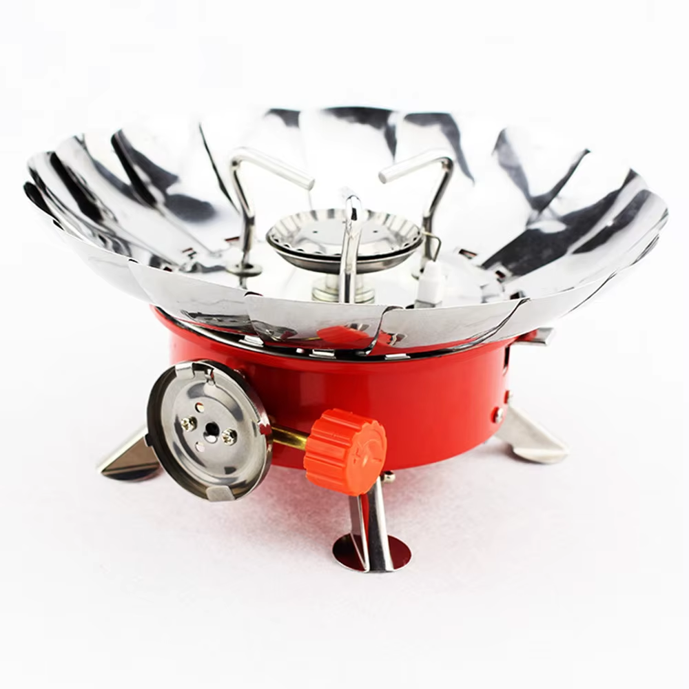 Outdoor Mini Portable Folding Heater Camping Lotus Burner Kitchen Cooker Heating Foldable Furnace Head Card Gas Stove Wind Proof