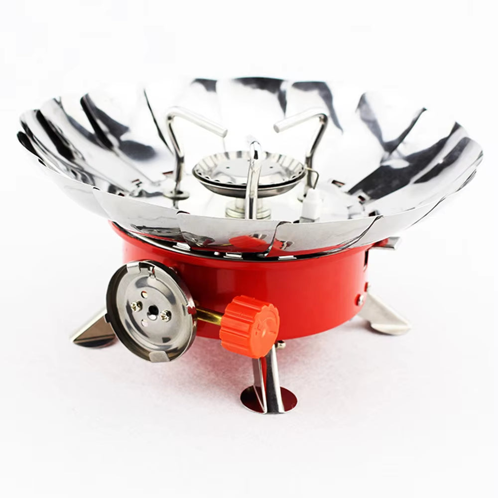 Outdoor Mini Portable Folding Heater Camping Lotus Burner Kitchen Cooker Heating Foldable Furnace Head Card Gas Stove Wind Proof