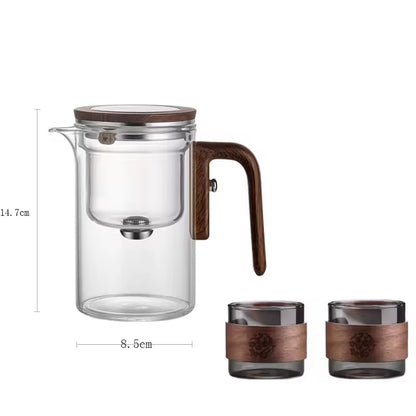 Water Separation Inner Container Teapot One Click Magnetic Switch Tea Separation Filtration Glass Tea Pot Wood Handle Teapot