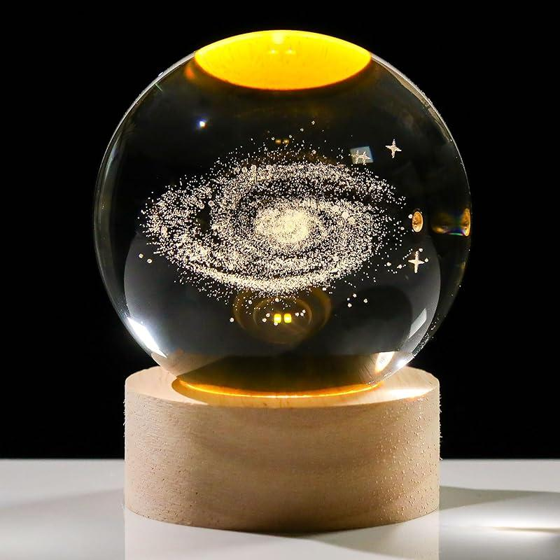 Enchanting 3D Saturn Crystal Ball Night Light with LED Stand - Stunning Planet Figurine Lamp for Bedroom Decor (2.4 In, 60Mm)