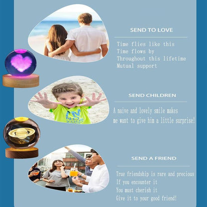 Enchanting 3D Saturn Crystal Ball Night Light with LED Stand - Stunning Planet Figurine Lamp for Bedroom Decor (2.4 In, 60Mm)