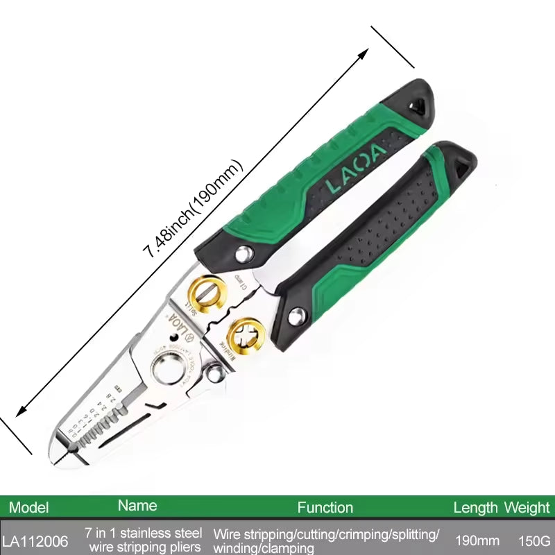 7 in 1 Wire Stripping Pliers Multifunction Electrician Cable Cutting Terminal Crimping Splitting Winding Line Hand Tools