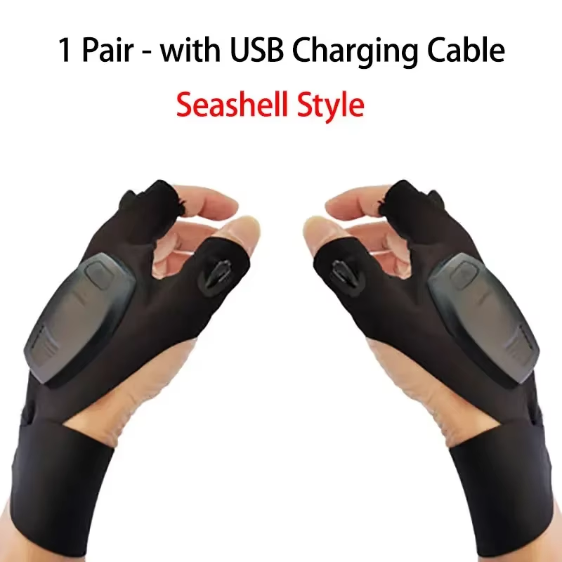 LED Flashlight Fishing Strap Fingerless Gloves Waterproof Cycling Camping Hiking Rescue Glove Lamp Lighting Gloves