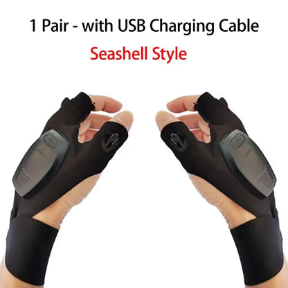 LED Flashlight Fishing Strap Fingerless Gloves Waterproof Cycling Camping Hiking Rescue Glove Lamp Lighting Gloves