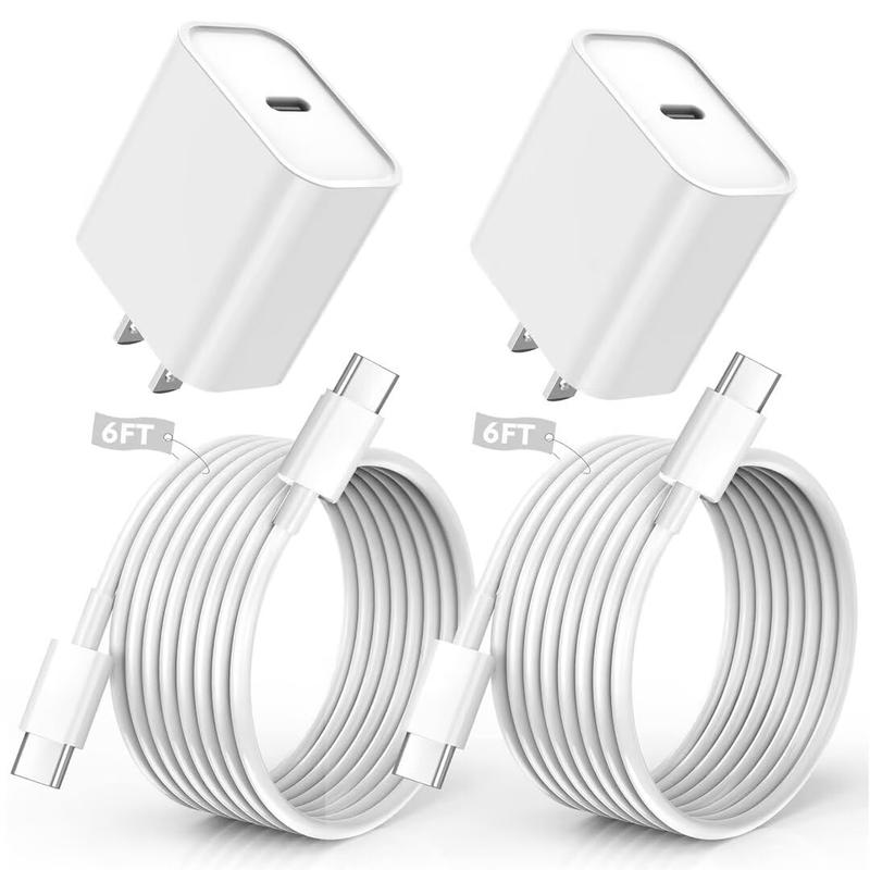 2-Pack 20W Super Fast Charging USB-C Wall Charger Block with 2-Pack USB-C to USB-C Braided Cable for Iphone 17/17 Air/16/15 Pro Max，Airpods, Ipad and so On