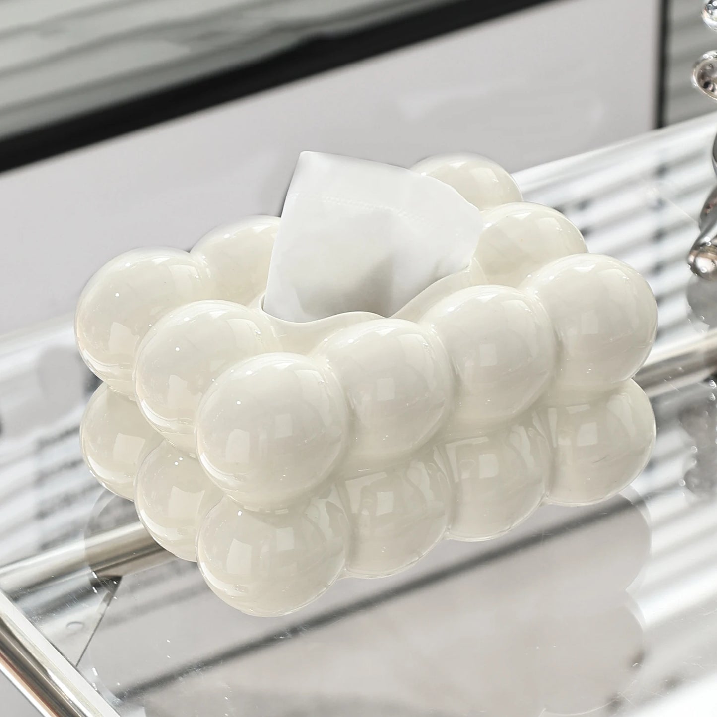 Facial Tissue Holder Non Slip Ceramic Tissue Box Cover Tissue Dispenser for Living Room Home Household Kitchen Countertop