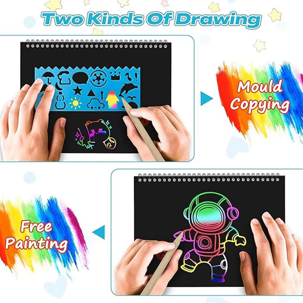 Scratch-Off Color Art Drawing Book, No Need for Paint, Free Creation Diy Drawing Book. Rainbow Scratch-Off Paper