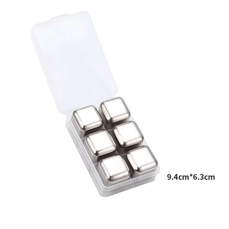 Gold and Siver Metal Cooling Rocks Reusable Ice Cubes Whiskey Steel Ice Cubes 304 Stainless Steel and with Storage Box for Vodka