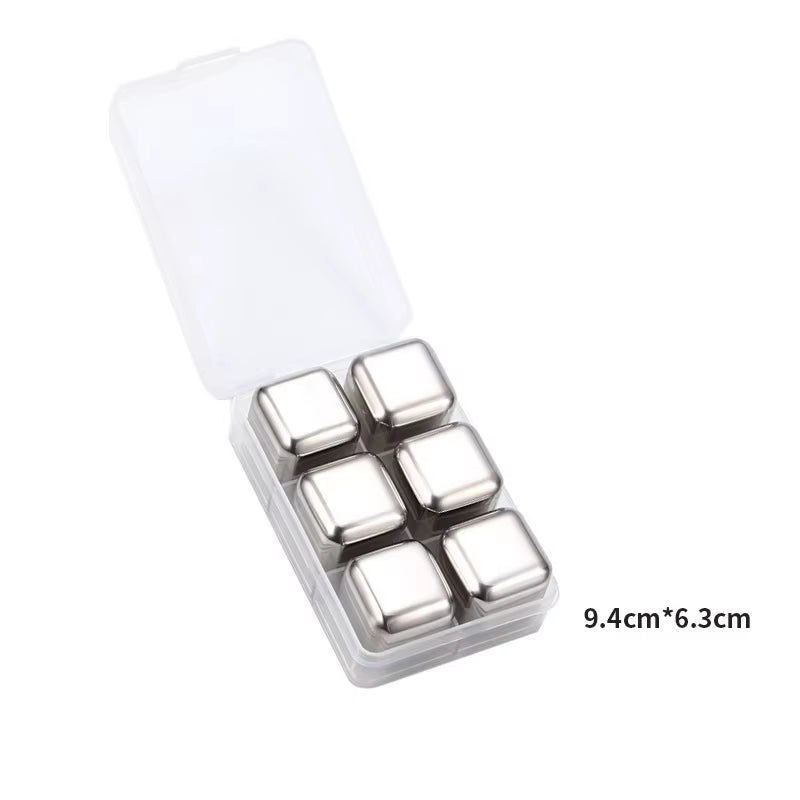 Gold and Siver Metal Cooling Rocks Reusable Ice Cubes Whiskey Steel Ice Cubes 304 Stainless Steel and with Storage Box for Vodka