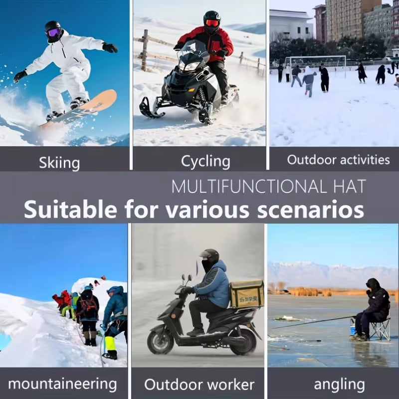 Outdoor Autumn and Winter Season Warm One-Piece Hat, Two-Layer Hat Design, Balaclava Hat, Can Be Used with Helmets, Unisex