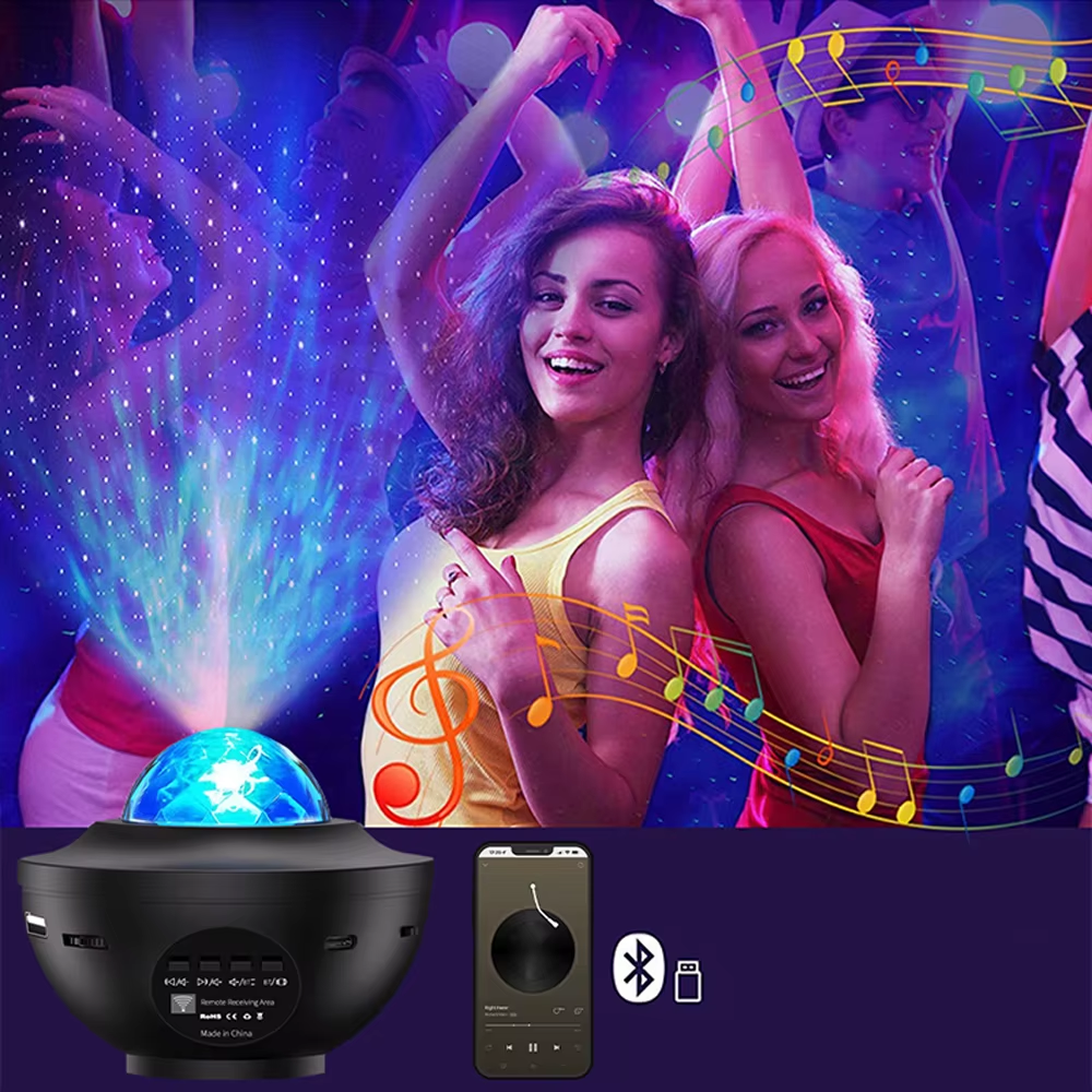 Starry Sky Projector Light LED Night Light Bluetooth Music Player Remote Ocean Wave Galaxy Ambient Light Bedroom Decoration Gift