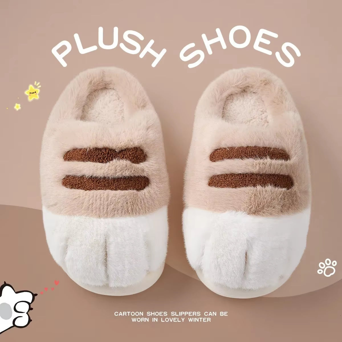 Winter Warm Slipper Women Home Fuzzy Cat Paw Claw Fur Plush Indoor Lazy Female Thermal Furry House Shoe Funny Flat Flip Flop