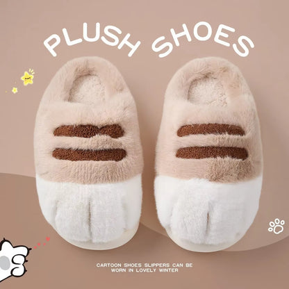 Winter Warm Slipper Women Home Fuzzy Cat Paw Claw Fur Plush Indoor Lazy Female Thermal Furry House Shoe Funny Flat Flip Flop