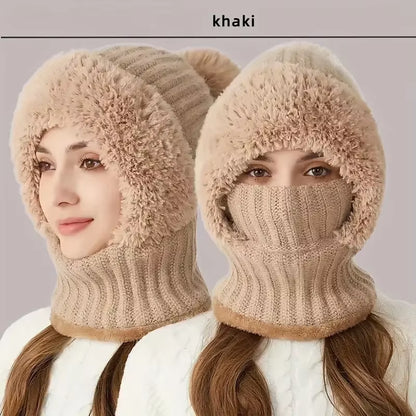 Thermal Fleece Knit Beanie with Ear Covers All-In-One Windproof Hood Neck Warmer Specifically for Bicycle Riders