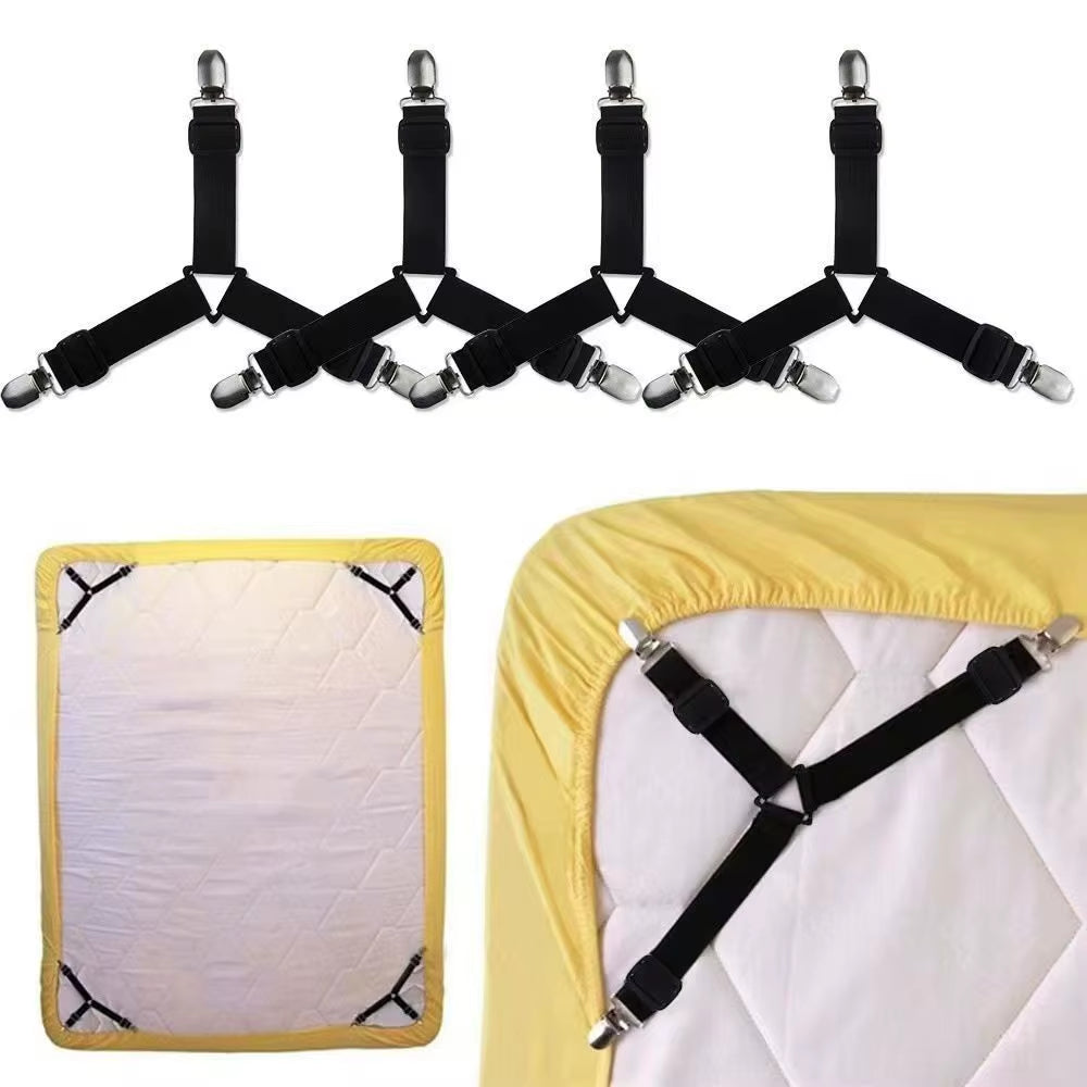 4Pcs Adjustable Bed Sheet and Quilt Holder for Bed Sheet Organizer Mattress Cover Clip for Home Elastic Straps Adjustable Clips
