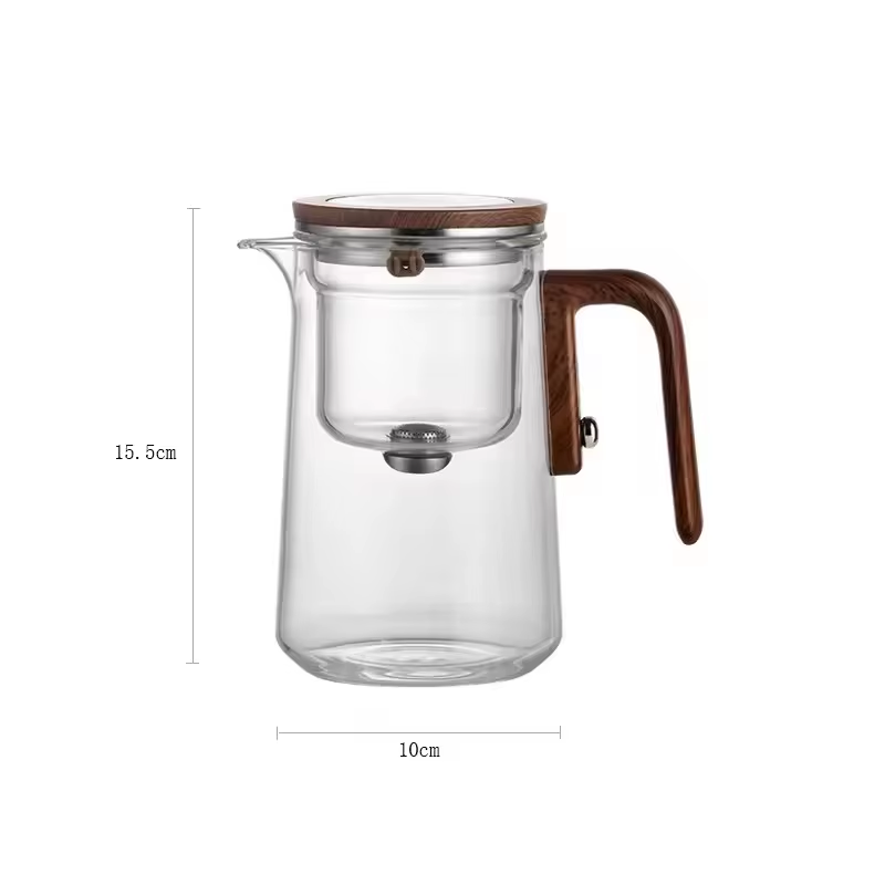 Water Separation Inner Container Teapot One Click Magnetic Switch Tea Separation Filtration Glass Tea Pot Wood Handle Teapot
