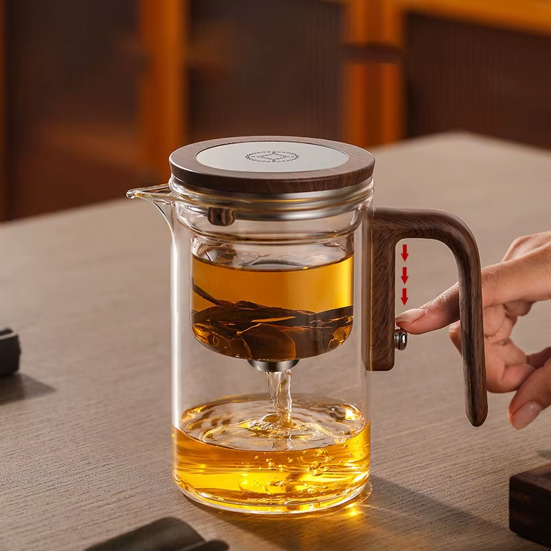 Water Separation Inner Container Teapot One Click Magnetic Switch Tea Separation Filtration Glass Tea Pot Wood Handle Teapot