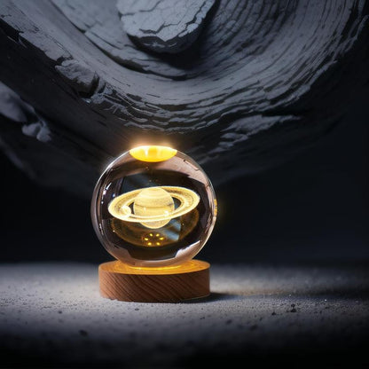 Enchanting 3D Saturn Crystal Ball Night Light with LED Stand - Stunning Planet Figurine Lamp for Bedroom Decor (2.4 In, 60Mm)