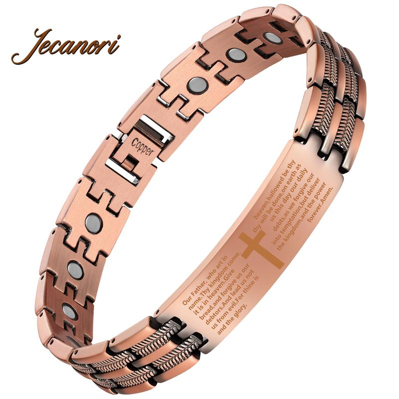 Jecanori Copper Cross Bracelet for Men - Ultra Strength Magnetic Mens Cross Jewelry Set - Adjustable Magnetic Bracelet with Sizing Tool Jewelry Box