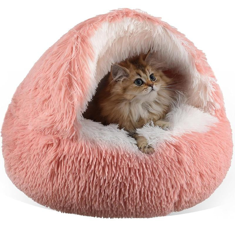 Cozy Half-Enclosed Plush Cat & Dog Bed - Warm Winter Nest for Ultimate Comfort