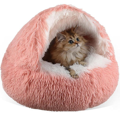 Cozy Half-Enclosed Plush Cat & Dog Bed - Warm Winter Nest for Ultimate Comfort