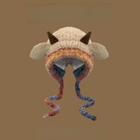 Cute Thick Plush Knitted Hat Girls Winter Warm Ear Protection Beanies Hat Women Comfortable Horn Pullover Hats