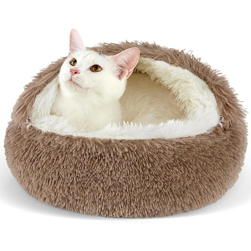 Cozy Half-Enclosed Plush Cat & Dog Bed - Warm Winter Nest for Ultimate Comfort