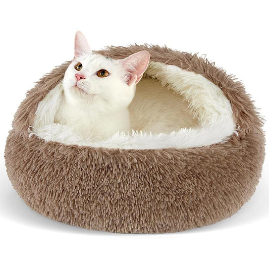 Cozy Half-Enclosed Plush Cat & Dog Bed - Warm Winter Nest for Ultimate Comfort